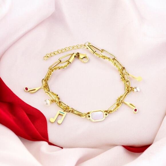 NEW 18K yellow gold plated double chain music note bracelet jewelry B28A - Picture 9 of 10